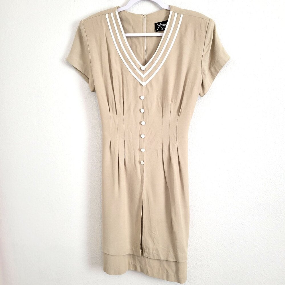 XTRMZ Vintage Tan Layered Dress Chevron pattern EUC